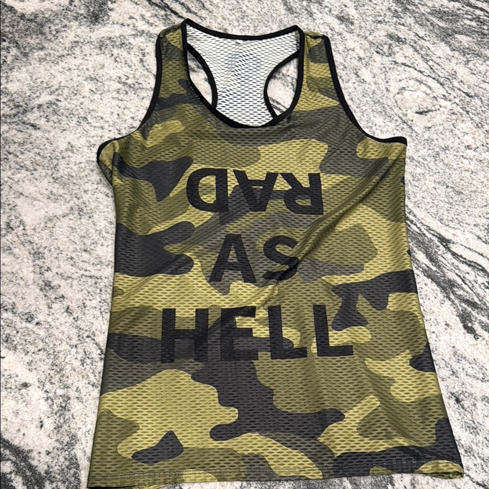 Love The Pain Rad as Hell Camo Mesh Tank Top
